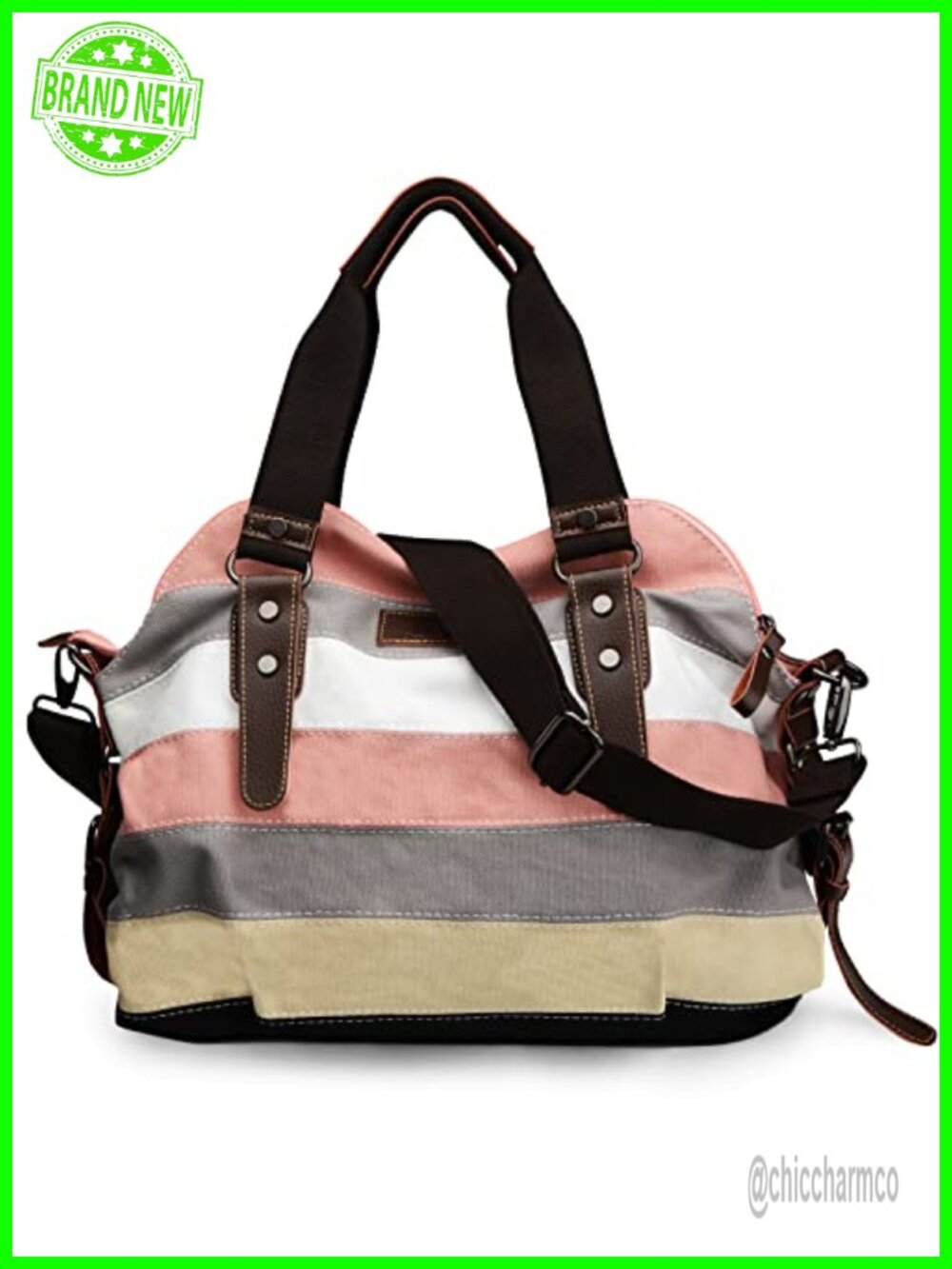 Canvas Crossbody Shoulder Tote Bag Stripe Lattice Purse